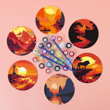 Carica l'immagine nel visualizzatore di Gallery, Set di 6 Sottobicchieri da Dipingere con i numeri (10cm diametro) - Tramonti