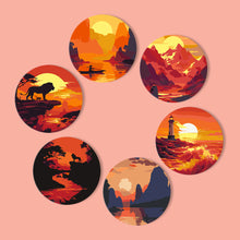 Carica l&#39;immagine nel visualizzatore di Gallery, Set di 6 Sottobicchieri da Dipingere con i numeri (15cm diametro) - Tramonti