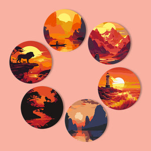 Set di 6 Sottobicchieri da Dipingere con i numeri (15cm diametro) - Tramonti