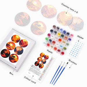 Set di 6 Sottobicchieri da Dipingere con i numeri (15cm diametro) - Tramonti