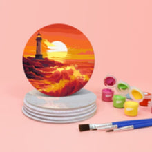 Carica l'immagine nel visualizzatore di Gallery, Set di 6 Sottobicchieri da Dipingere con i numeri (10cm diametro) - Tramonti