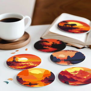 Set di 6 Sottobicchieri da Dipingere con i numeri (15cm diametro) - Tramonti