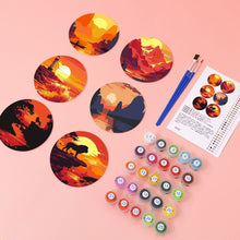 Carica l'immagine nel visualizzatore di Gallery, Set di 6 Sottobicchieri da Dipingere con i numeri (10cm diametro) - Tramonti