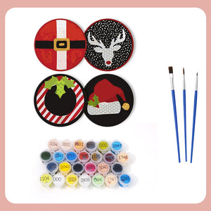 Set di 4 Sottobicchieri da Dipingere con i numeri (15cm diametro) - Regalo di Natale Creativo