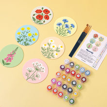 Carica l'immagine nel visualizzatore di Gallery, Set di 6 Sottobicchieri da Dipingere con i numeri (10cm diametro) - Fiori di campo