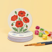 Carica l'immagine nel visualizzatore di Gallery, Set di 6 Sottobicchieri da Dipingere con i numeri (10cm diametro) - Fiori di campo