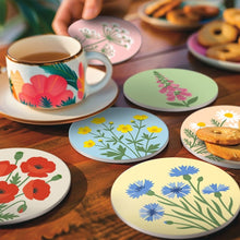 Carica l'immagine nel visualizzatore di Gallery, Set di 6 Sottobicchieri da Dipingere con i numeri (10cm diametro) - Fiori di campo