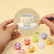 Carica l'immagine nel visualizzatore di Gallery, Set di 6 Sottobicchieri da Dipingere con i numeri (10cm diametro) - L'ora del tè