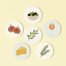 Carica l'immagine nel visualizzatore di Gallery, Set di 6 Sottobicchieri da Dipingere con i numeri (10cm diametro) - Sapori del Mediterraneo Figured'Art