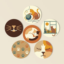 Carica l'immagine nel visualizzatore di Gallery, Set di 6 Sottobicchieri da Dipingere con i numeri (10cm diametro) - Vita da gatto Figured'Art