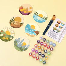 Carica l'immagine nel visualizzatore di Gallery, Set di 6 Sottobicchieri da Dipingere con i numeri (10cm diametro) - Orizzonti Naturali