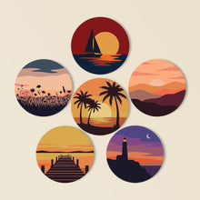 Carica l'immagine nel visualizzatore di Gallery, Set di 6 Sottobicchieri da Dipingere con i numeri (10cm diametro) - Orizzonti al tramonto Figured'Art