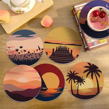 Carica l'immagine nel visualizzatore di Gallery, Set di 6 Sottobicchieri da Dipingere con i numeri (10cm diametro) - Orizzonti al tramonto
