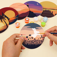 Carica l'immagine nel visualizzatore di Gallery, Set di 6 Sottobicchieri da Dipingere con i numeri (10cm diametro) - Orizzonti al tramonto