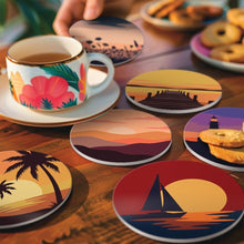 Carica l'immagine nel visualizzatore di Gallery, Set di 6 Sottobicchieri da Dipingere con i numeri (10cm diametro) - Orizzonti al tramonto