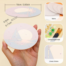 Carica l'immagine nel visualizzatore di Gallery, Set di 6 Sottobicchieri da Dipingere con i numeri (10cm diametro) - Orizzonti al tramonto