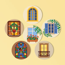 Carica l'immagine nel visualizzatore di Gallery, Set di 6 Sottobicchieri da Dipingere con i numeri (10cm diametro) - Finestre Incantate Figured'Art