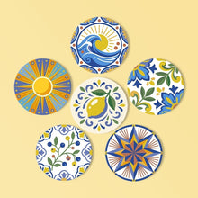 Carica l'immagine nel visualizzatore di Gallery, Set di 6 Sottobicchieri da Dipingere con i numeri (10cm diametro) - Motivi Mediterranei Figured'Art