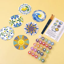 Carica l'immagine nel visualizzatore di Gallery, Set di 6 Sottobicchieri da Dipingere con i numeri (10cm diametro) - Motivi Mediterranei