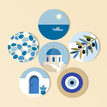 Carica l'immagine nel visualizzatore di Gallery, Set di 6 Sottobicchieri da Dipingere con i numeri (10cm diametro) - Estate in Grecia Figured'Art