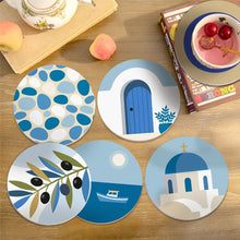 Carica l'immagine nel visualizzatore di Gallery, Set di 6 Sottobicchieri da Dipingere con i numeri (10cm diametro) - Estate in Grecia