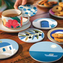 Carica l'immagine nel visualizzatore di Gallery, Set di 6 Sottobicchieri da Dipingere con i numeri (10cm diametro) - Estate in Grecia