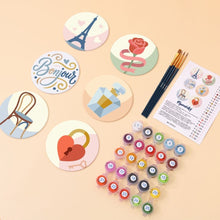 Carica l'immagine nel visualizzatore di Gallery, Set di 6 Sottobicchieri da Dipingere con i numeri (10cm diametro) - Bonjour Paris