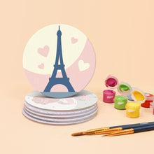 Carica l'immagine nel visualizzatore di Gallery, Set di 6 Sottobicchieri da Dipingere con i numeri (10cm diametro) - Bonjour Paris