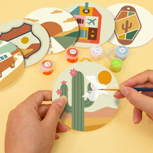 Carica l'immagine nel visualizzatore di Gallery, Set di 6 Sottobicchieri da Dipingere con i numeri (10cm diametro) - Viaggio nel Deserto