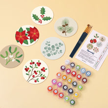 Carica l'immagine nel visualizzatore di Gallery, Set di 6 Sottobicchieri da Dipingere con i numeri (10cm diametro) - Fogliame festivo