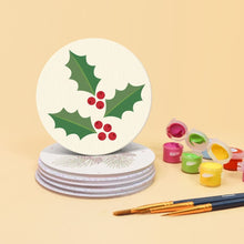 Carica l'immagine nel visualizzatore di Gallery, Set di 6 Sottobicchieri da Dipingere con i numeri (10cm diametro) - Fogliame festivo