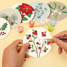 Carica l'immagine nel visualizzatore di Gallery, Set di 6 Sottobicchieri da Dipingere con i numeri (10cm diametro) - Fogliame festivo
