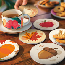 Carica l'immagine nel visualizzatore di Gallery, Set di 6 Sottobicchieri da Dipingere con i numeri (10cm diametro) - Autunno accogliente