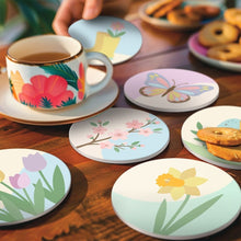 Carica l'immagine nel visualizzatore di Gallery, Set di 6 Sottobicchieri da Dipingere con i numeri (10cm diametro) - Fiori di primavera
