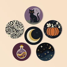 Carica l'immagine nel visualizzatore di Gallery, Set di 6 Sottobicchieri da Dipingere con i numeri (10cm diametro) - Magia di Halloween Figured'Art