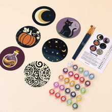 Carica l'immagine nel visualizzatore di Gallery, Set di 6 Sottobicchieri da Dipingere con i numeri (10cm diametro) - Magia di Halloween