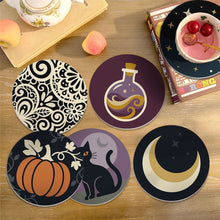 Carica l'immagine nel visualizzatore di Gallery, Set di 6 Sottobicchieri da Dipingere con i numeri (10cm diametro) - Magia di Halloween