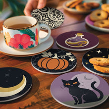 Carica l'immagine nel visualizzatore di Gallery, Set di 6 Sottobicchieri da Dipingere con i numeri (10cm diametro) - Magia di Halloween