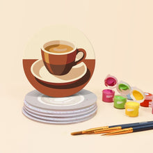 Carica l'immagine nel visualizzatore di Gallery, Set di 6 Sottobicchieri da Dipingere con i numeri (10cm diametro) - Pausa caffè