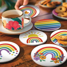 Carica l'immagine nel visualizzatore di Gallery, Set di 6 Sottobicchieri da Dipingere con i numeri (10cm diametro) - Arcobaleno colorato