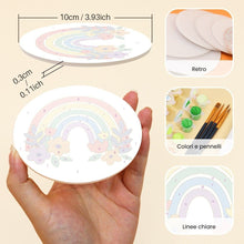 Carica l'immagine nel visualizzatore di Gallery, Set di 6 Sottobicchieri da Dipingere con i numeri (10cm diametro) - Arcobaleno colorato