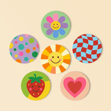 Carica l'immagine nel visualizzatore di Gallery, Set di 6 Sottobicchieri da Dipingere con i numeri (10cm diametro) - Icone pop felici Figured'Art