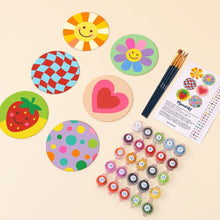 Carica l'immagine nel visualizzatore di Gallery, Set di 6 Sottobicchieri da Dipingere con i numeri (10cm diametro) - Icone pop felici
