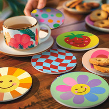 Carica l'immagine nel visualizzatore di Gallery, Set di 6 Sottobicchieri da Dipingere con i numeri (10cm diametro) - Icone pop felici