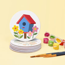 Carica l'immagine nel visualizzatore di Gallery, Set di 6 Sottobicchieri da Dipingere con i numeri (10cm diametro) - Casette per uccelli