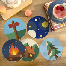Carica l'immagine nel visualizzatore di Gallery, Set di 6 Sottobicchieri da Dipingere con i numeri (10cm diametro) - Notti in campeggio