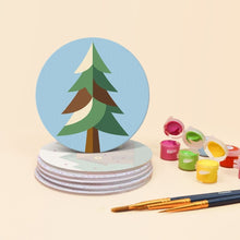 Carica l'immagine nel visualizzatore di Gallery, Set di 6 Sottobicchieri da Dipingere con i numeri (10cm diametro) - Notti in campeggio