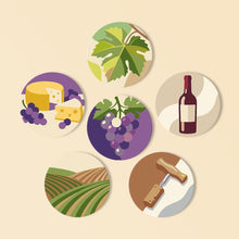 Carica l'immagine nel visualizzatore di Gallery, Set di 6 Sottobicchieri da Dipingere con i numeri (10cm diametro) - Amante del vino Figured'Art