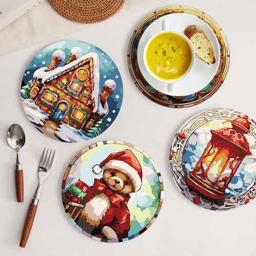 Dipingere con i numeri Set di Tovagliette 20 cm (6 pezzi) - Casa di Pan di Zenzero, Albero di Natale e Design Invernali