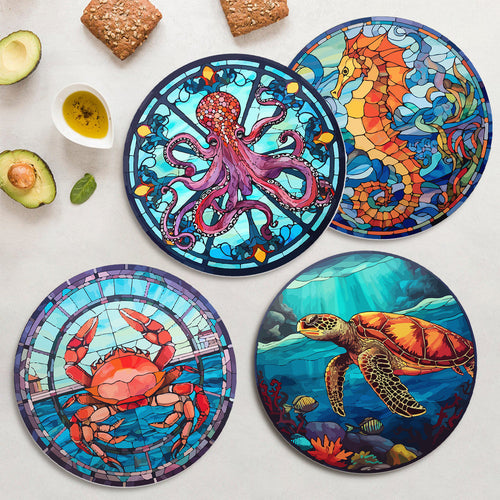 Dipingere con i numeri Set di Sottobicchieri 20 cm (4 pezzi) - Creature dell'Oceano